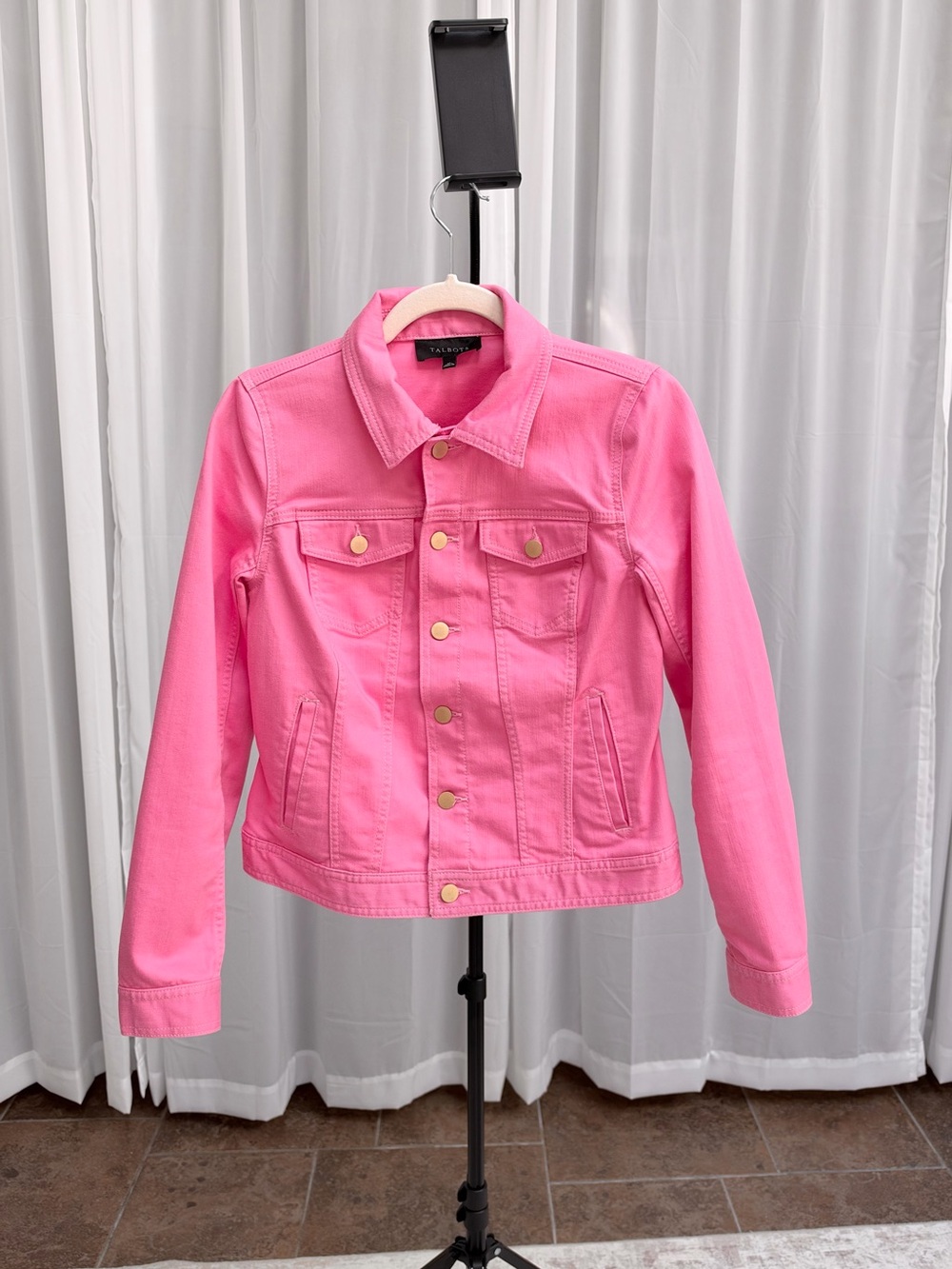 Talbots Pink Denim Jean Jacket XS Gold-Tone Buttons Like New